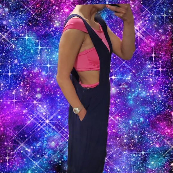 MAEVE Navy Blue Souxanne Wide Leg Jumpsuit Apron Overalls Anthropology - Picture 10 of 15